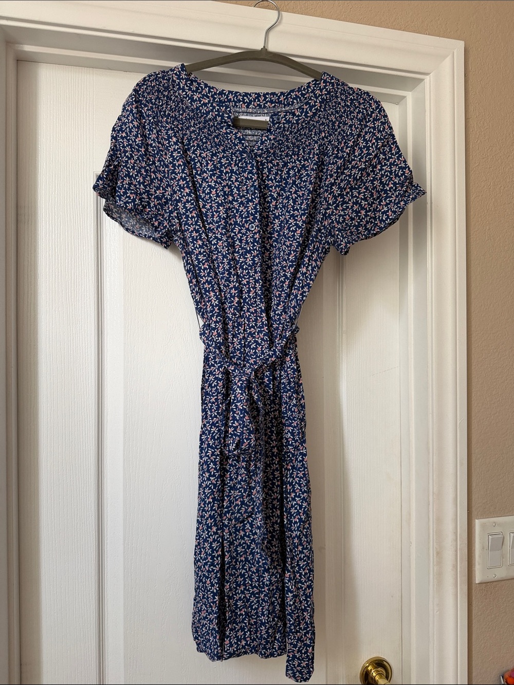 croft & barrow Navy Floral Tie-Waist Midi Dress